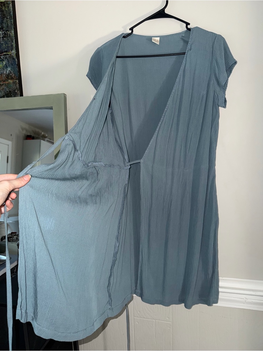 Soft Blue Short Sleeve Wrap Dress - Picture 3 of 9
